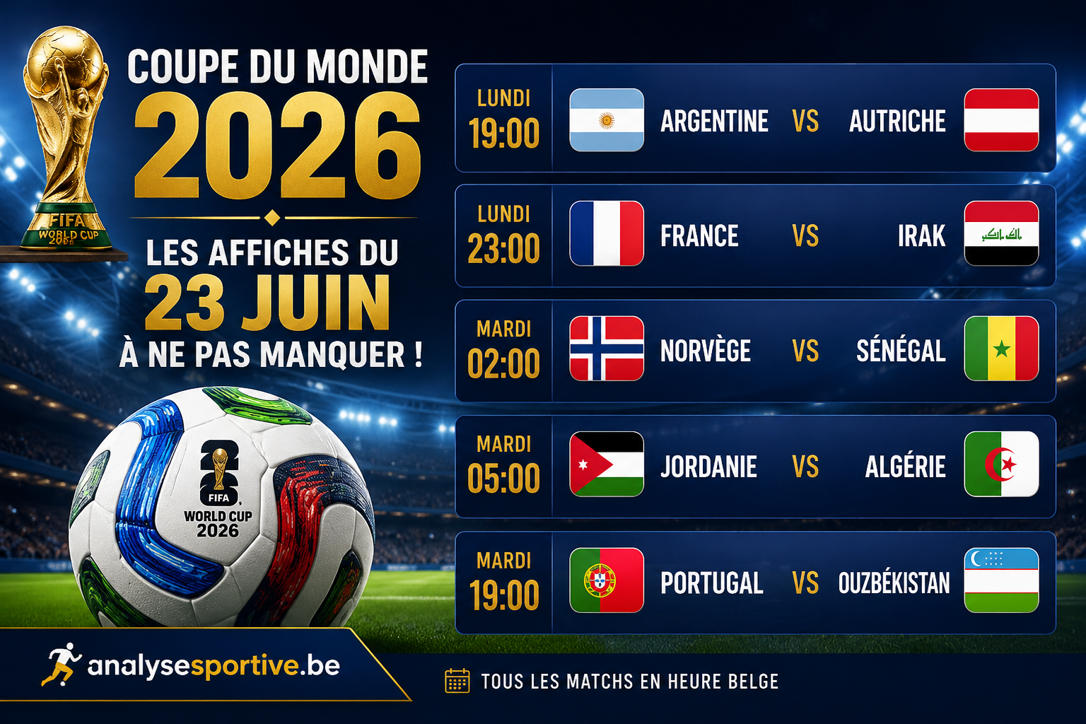 Coupe du Monde 2026 matchs du jour